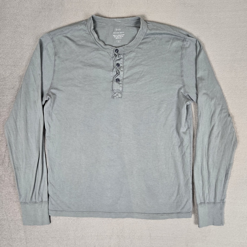 Save Khaki United Shirt Mens Small Green Supima Cotton Henley Long Sleeve
